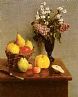 Flowers Canvas Paintings - Still Life With Flowers And Fruit